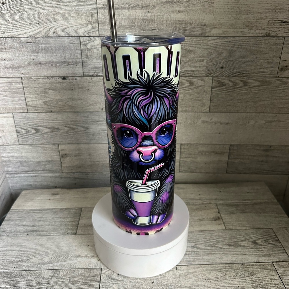 Mooody Purple and Black Tumbler with Fun Design